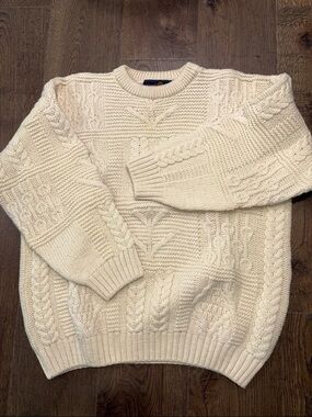 Tivoli Off-White Cable Knit Wool Sweater. Men’s XL NWT